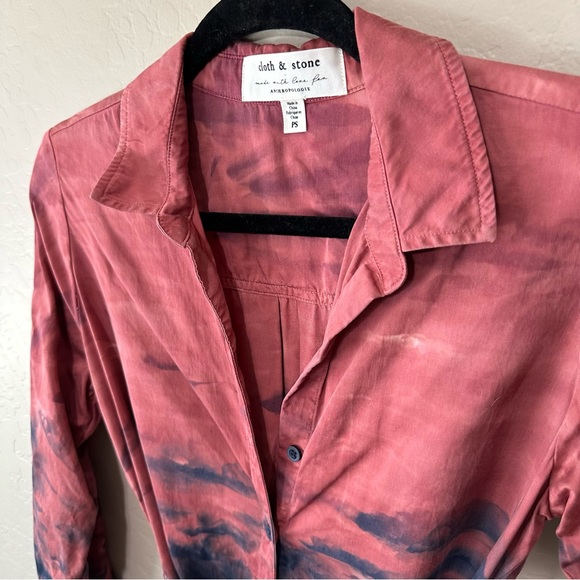 Maxi Shirtdress Tie dye button down V neck tie waist dress Anthropologie - Picture 4 of 16